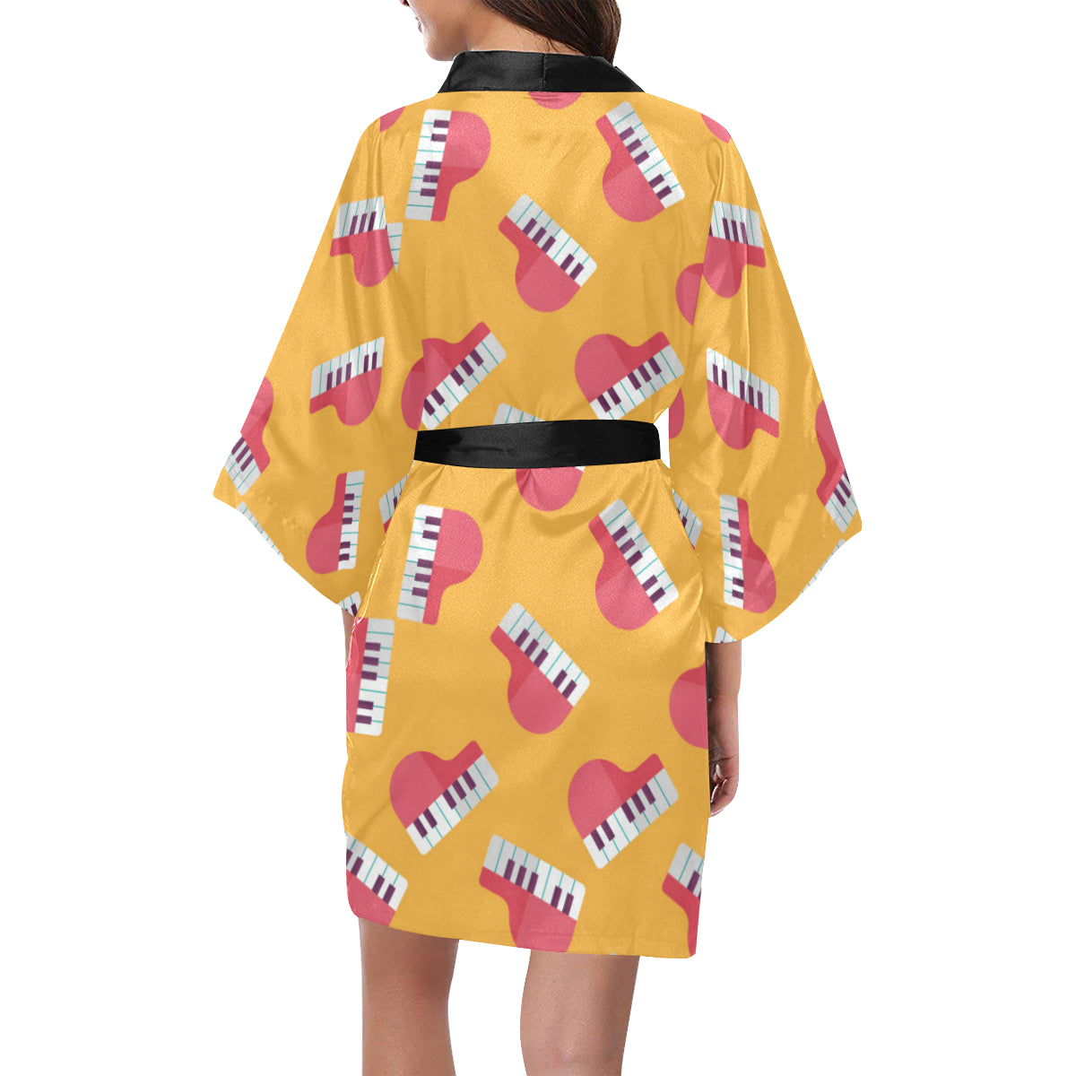 Piano Pattern Print Design 02 Women's Short Kimono