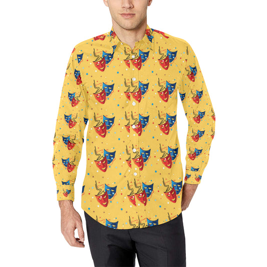 Acting Mask Pattern Print Design 02 Men's Long Sleeve Shirt