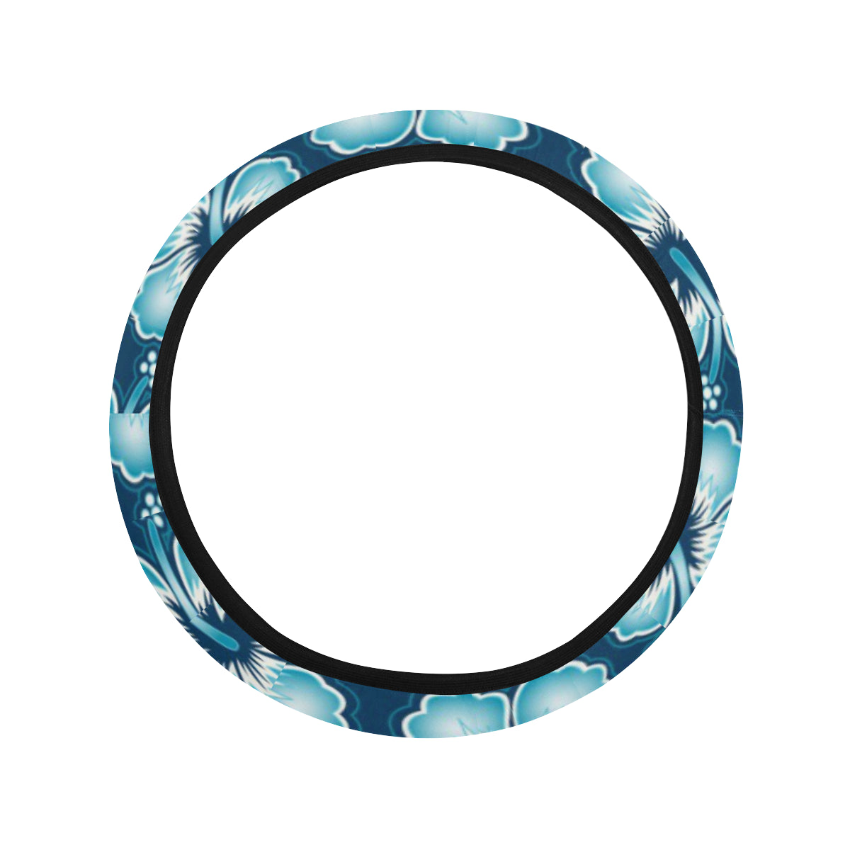 Blue Hibiscus Pattern Print Design HB011 Steering Wheel Cover with Elastic Edge