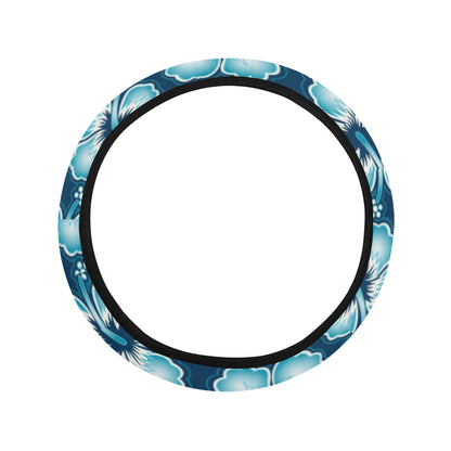 Blue Hibiscus Pattern Print Design HB011 Steering Wheel Cover with Elastic Edge