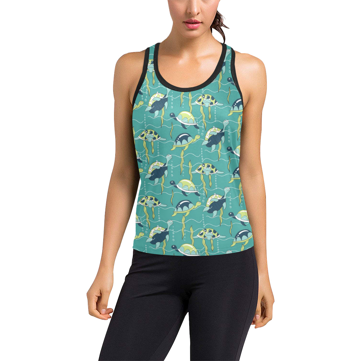 Sea Turtle Pattern Print Design T08 Women's Racerback Tank Top