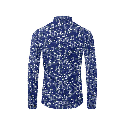 Music Note Blue Themed Print Men's Long Sleeve Shirt