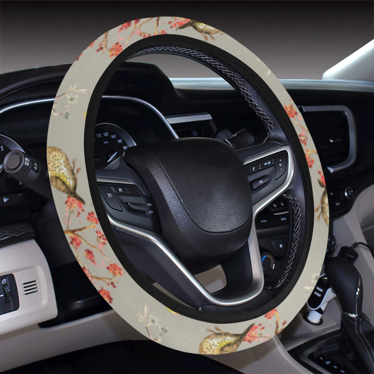 Birds Pattern Print Design 03 Steering Wheel Cover with Elastic Edge