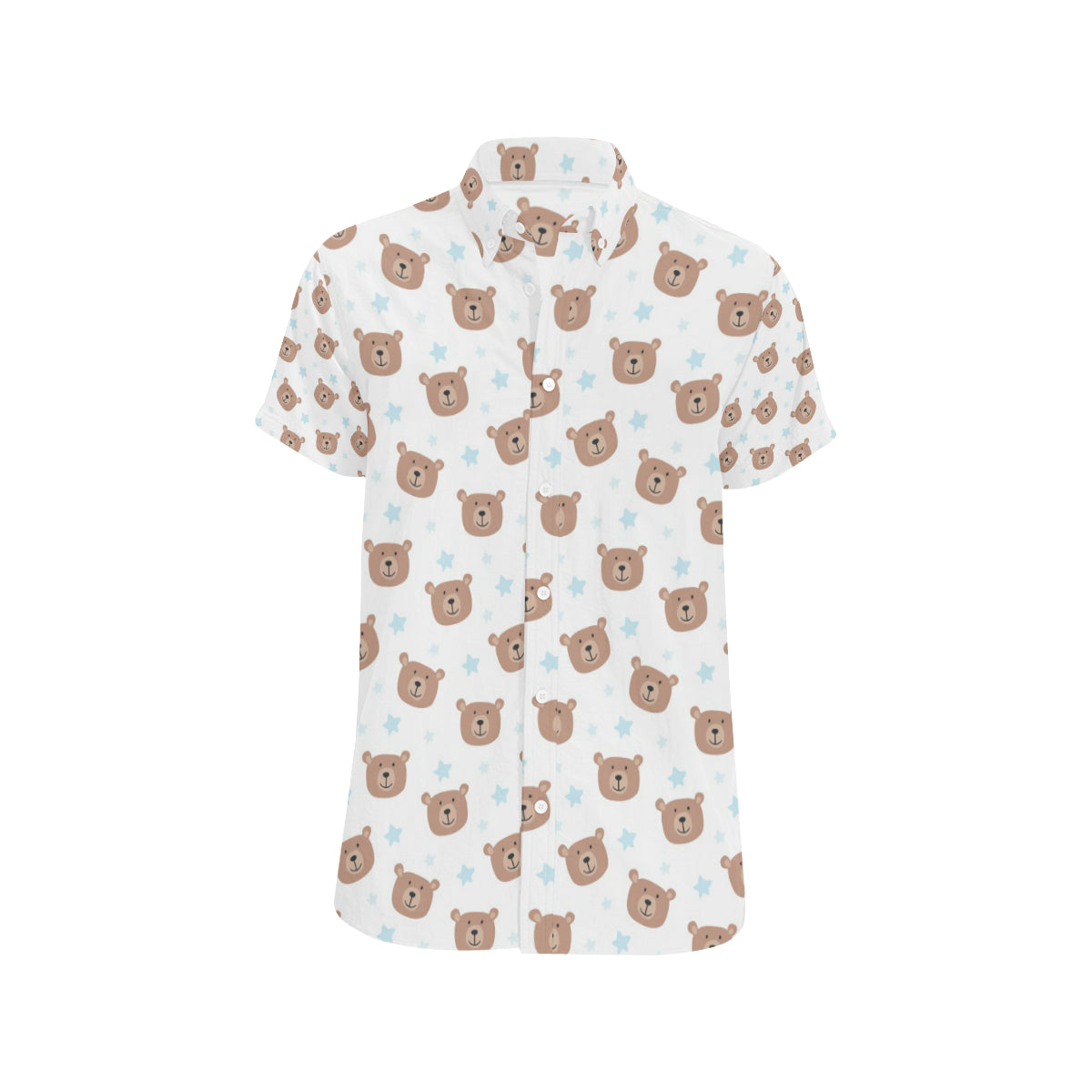 Bear Pattern Print Design BE02 Men's Short Sleeve Button Up Shirt