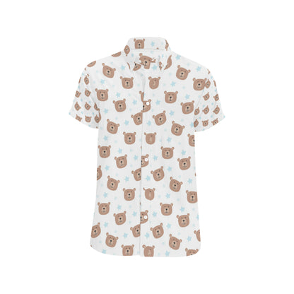 Bear Pattern Print Design BE02 Men's Short Sleeve Button Up Shirt