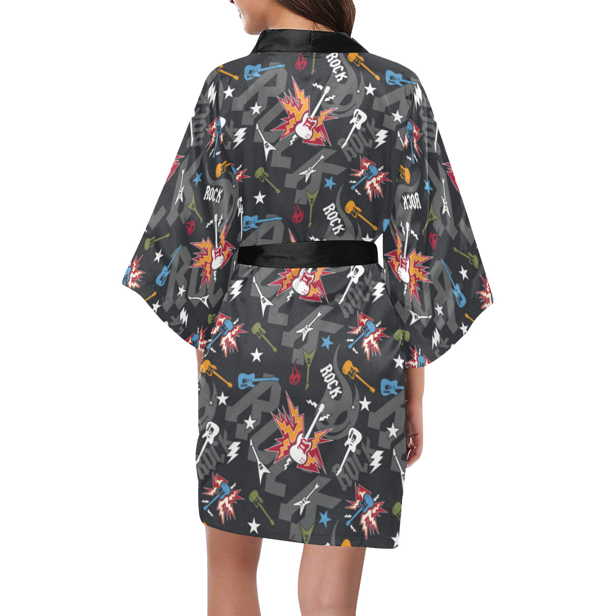 Rock and Roll Pattern Print Design A01 Women's Short Kimono
