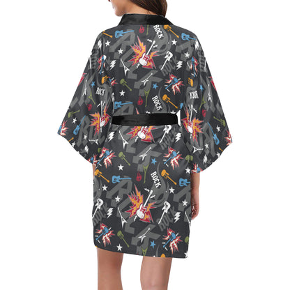 Rock and Roll Pattern Print Design A01 Women's Short Kimono
