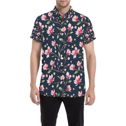 Magnolia Pattern Print Design MAG09 Men's Short Sleeve Button Up Shirt