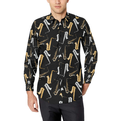 Saxophone Pattern Print Design 01 Men's Long Sleeve Shirt