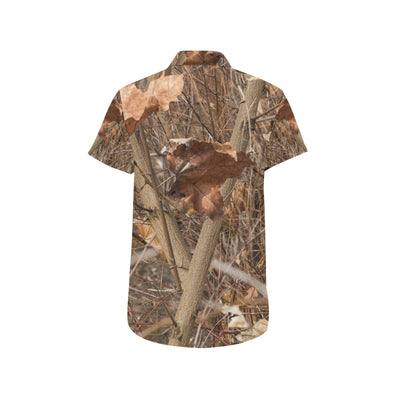 Camo Realistic Tree Forest Autumn Print Men's Short Sleeve Button Up Shirt