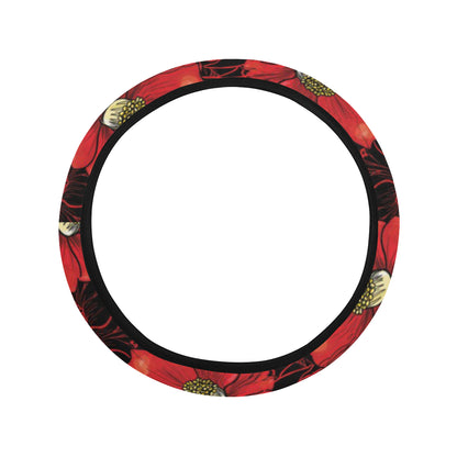Camellia Pattern Print Design CM06 Steering Wheel Cover with Elastic Edge