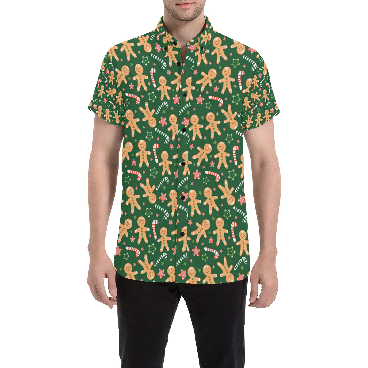 Gingerbread Pattern Print Design 04 Men's Short Sleeve Button Up Shirt