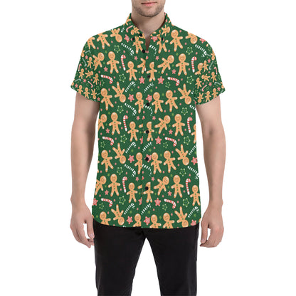 Gingerbread Pattern Print Design 04 Men's Short Sleeve Button Up Shirt
