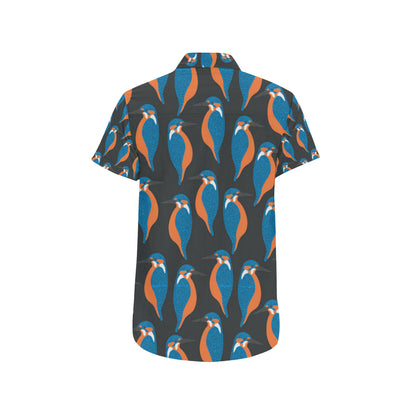 Kingfisher Pattern Print Design 03 Men's Short Sleeve Button Up Shirt