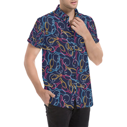 Bowling Pattern Print Design 07 Men's Short Sleeve Button Up Shirt