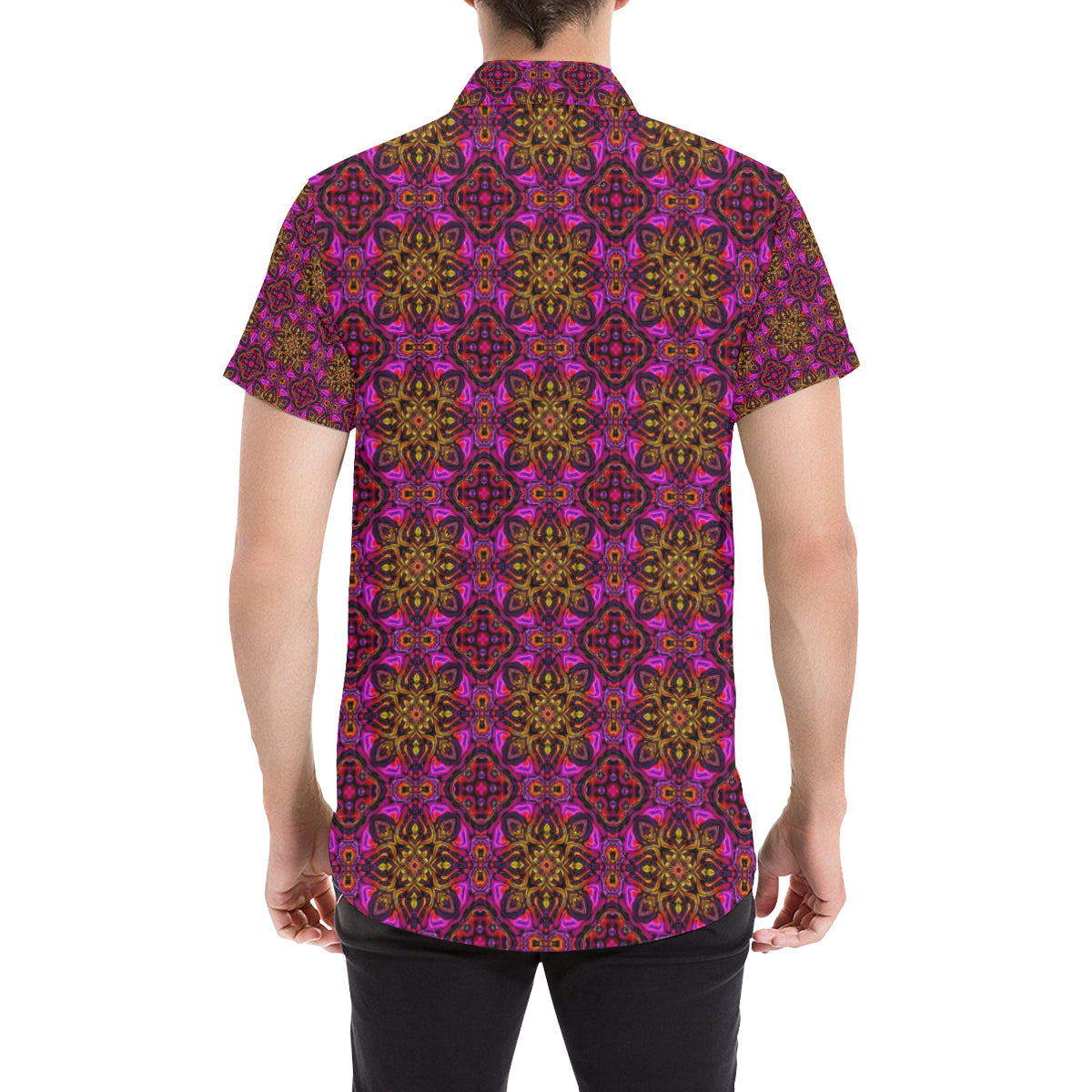 kaleidoscope Abstract Print Design Men's Short Sleeve Button Up Shirt