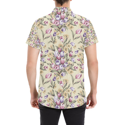 Tulip Pattern Print Design TP04 Men's Short Sleeve Button Up Shirt