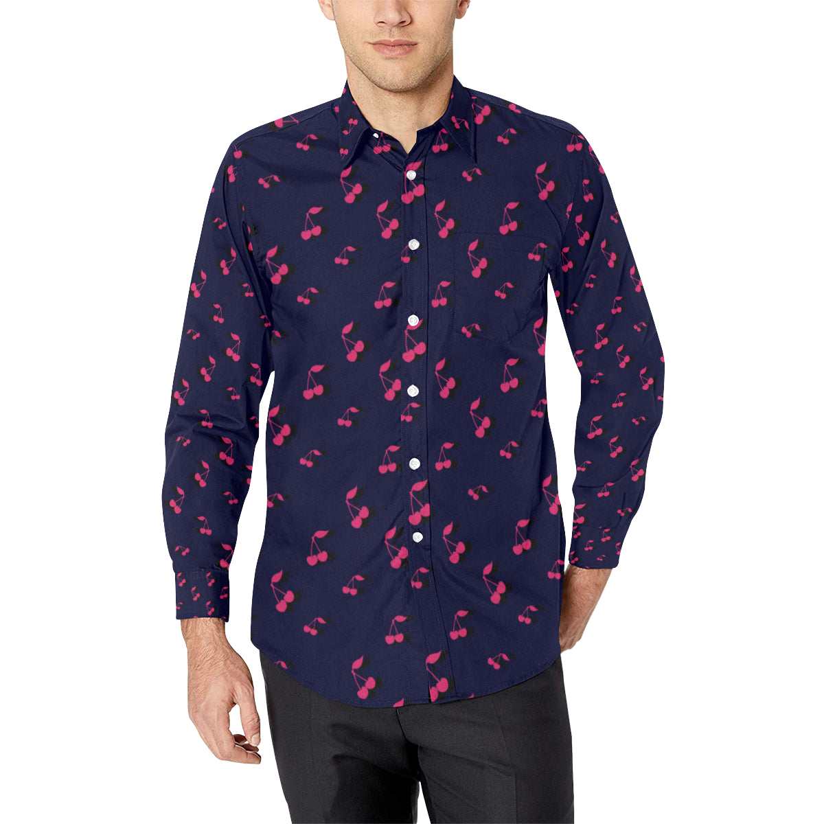 Cherry Pattern Print Design 02 Men's Long Sleeve Shirt
