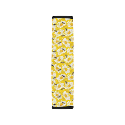 Bee Daisy Pattern Print Design 06 Car Seat Belt Cover