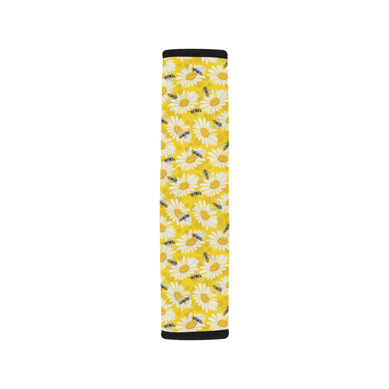 Bee Daisy Pattern Print Design 06 Car Seat Belt Cover