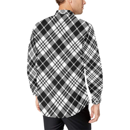 Plaid Black White Pattern Print Design A02 Men's Long Sleeve Shirt