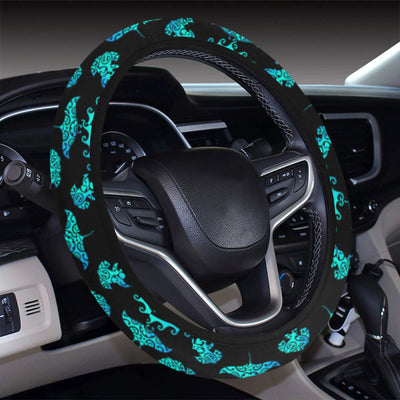 turquoise Tribal Sea Turtle Hawaiian Steering Wheel Cover with Elastic Edge