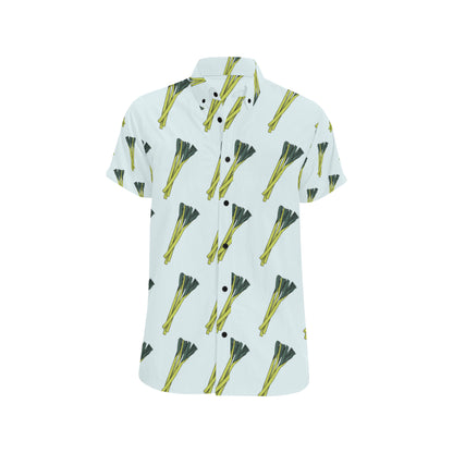 Leek Pattern Print Design 03 Men's Short Sleeve Button Up Shirt