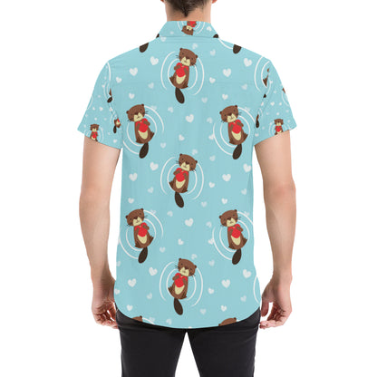 Sea Otter Cute Pattern Print Design 04 Men's Short Sleeve Button Up Shirt