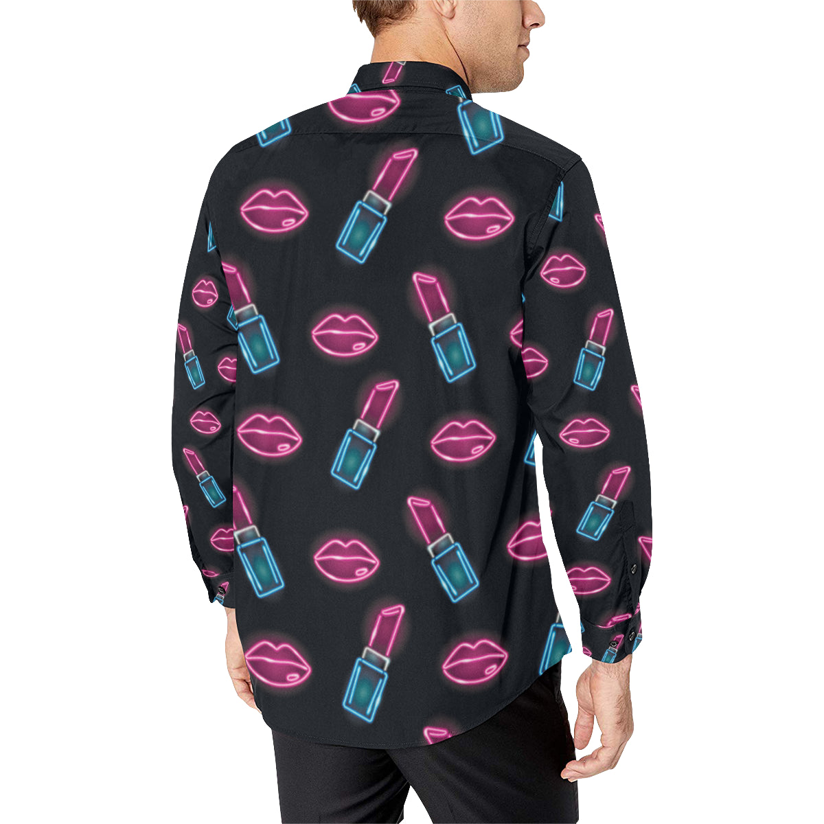 Lipstick Color Neon Pattern Print Design 03 Men's Long Sleeve Shirt