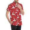 Reindeer Red Pattern Print Design 01 Men's Short Sleeve Button Up Shirt