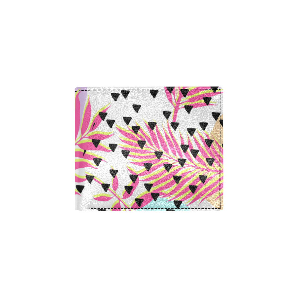 Pink Tropical Palm Leaves Men's ID Card Wallet
