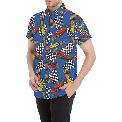 Racing Pattern Print Design A01 Men's Short Sleeve Button Up Shirt