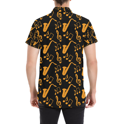 Saxophone Pattern Print Design 02 Men's Short Sleeve Button Up Shirt