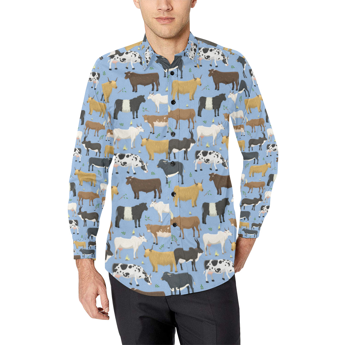 Cattle Pattern Print Design 02 Men's Long Sleeve Shirt