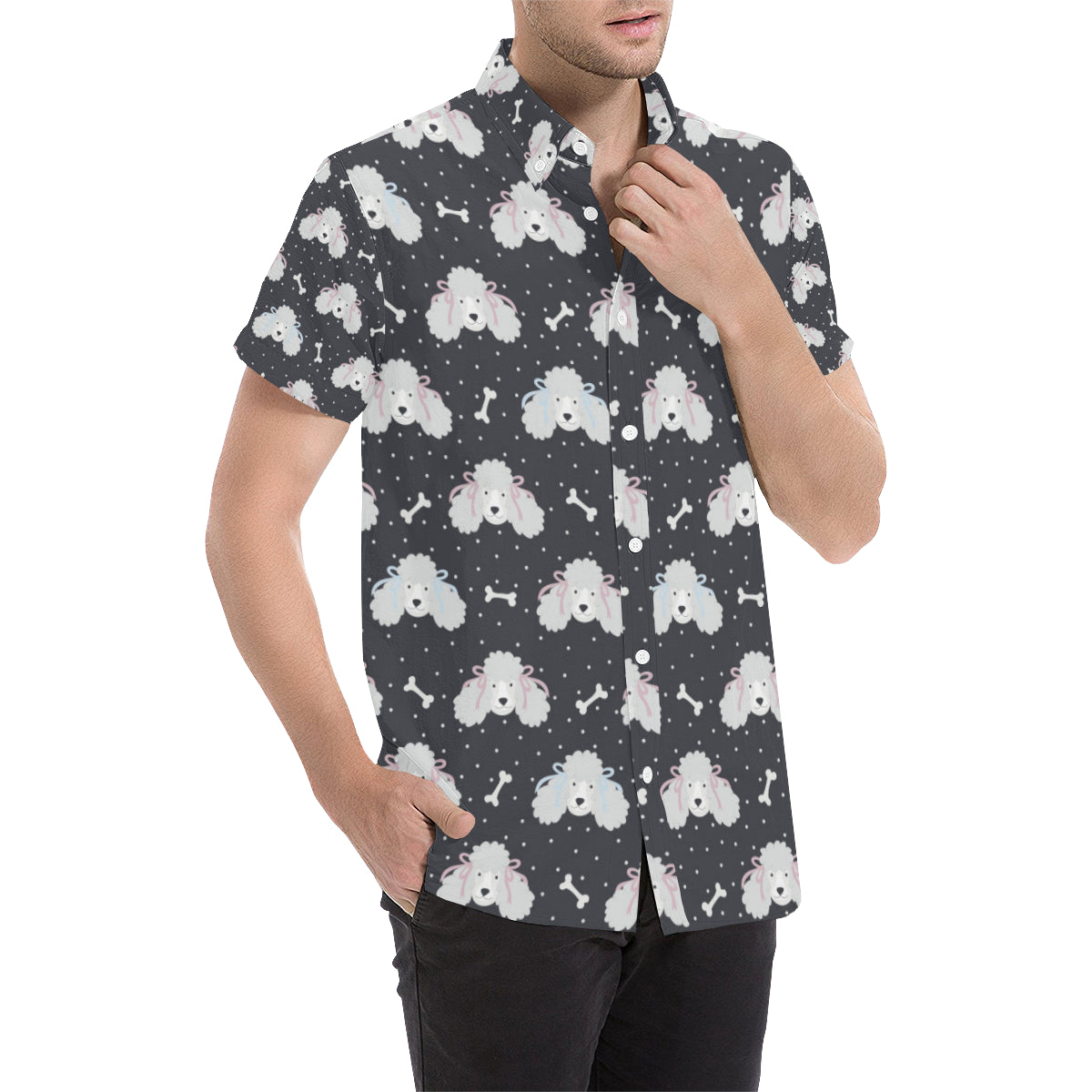 Poodle Pattern Print Design A03 Men's Short Sleeve Button Up Shirt