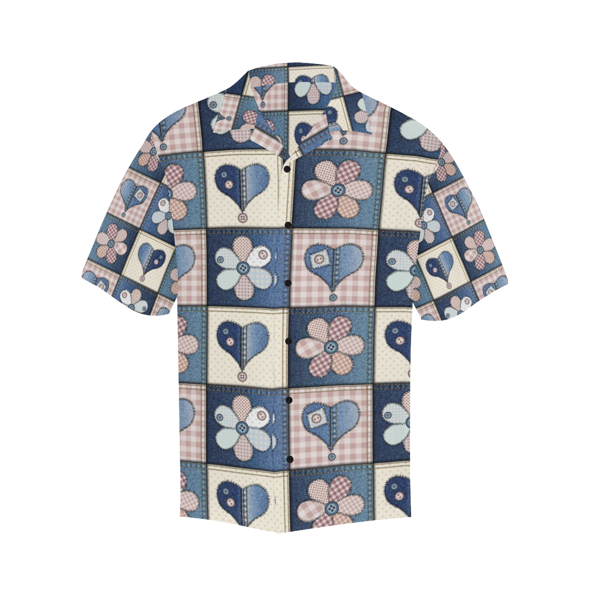 Patchwork Heart Flower Pattern Print Design 01 Men's Hawaiian Shirt