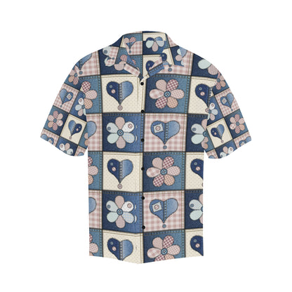 Patchwork Heart Flower Pattern Print Design 01 Men's Hawaiian Shirt