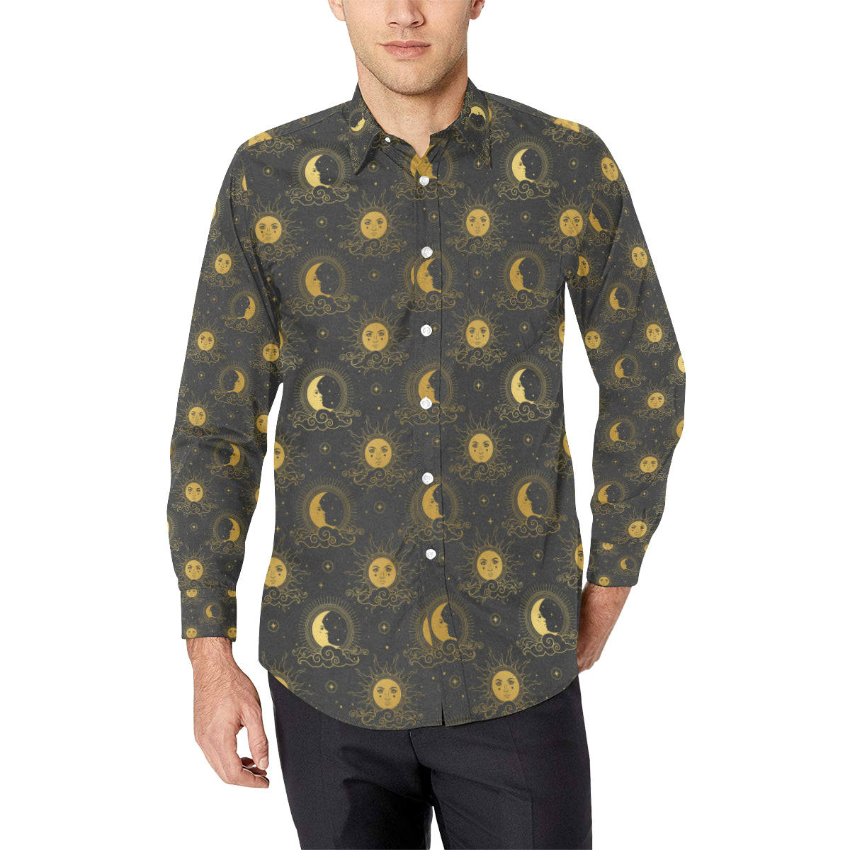 Celestial Moon Sun Pattern Print Design 05 Men's Long Sleeve Shirt