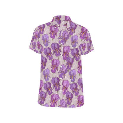 Iris Pattern Print Design IR05 Men's Short Sleeve Button Up Shirt