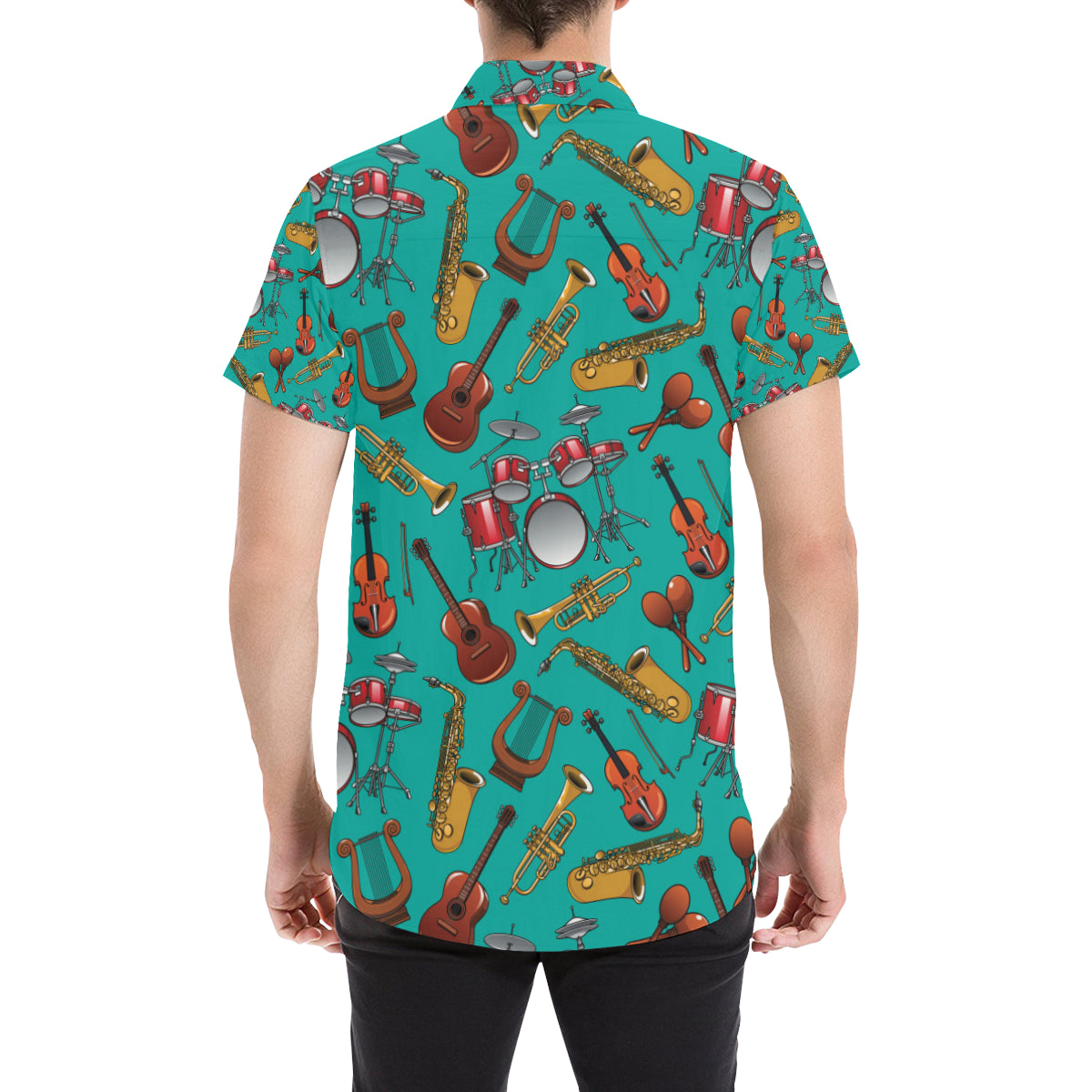Drum Set Pattern Print Design 01 Men's Short Sleeve Button Up Shirt