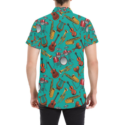 Drum Set Pattern Print Design 01 Men's Short Sleeve Button Up Shirt