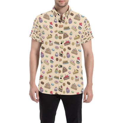 Cake Pattern Print Design 03 Men's Short Sleeve Button Up Shirt