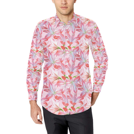 Amaryllis Pattern Print Design 02 Men's Long Sleeve Shirt