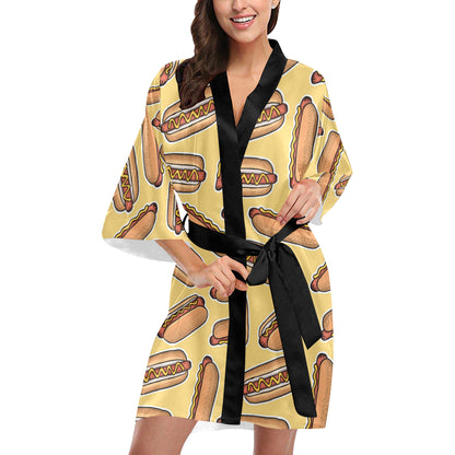 Hot Dog Pattern Print Design 01 Women's Short Kimono
