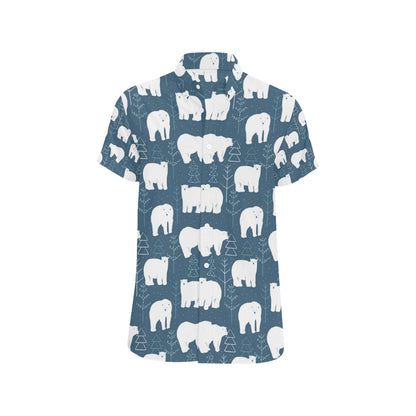 Polar Bear Pattern Print Design A01 Men's Short Sleeve Button Up Shirt