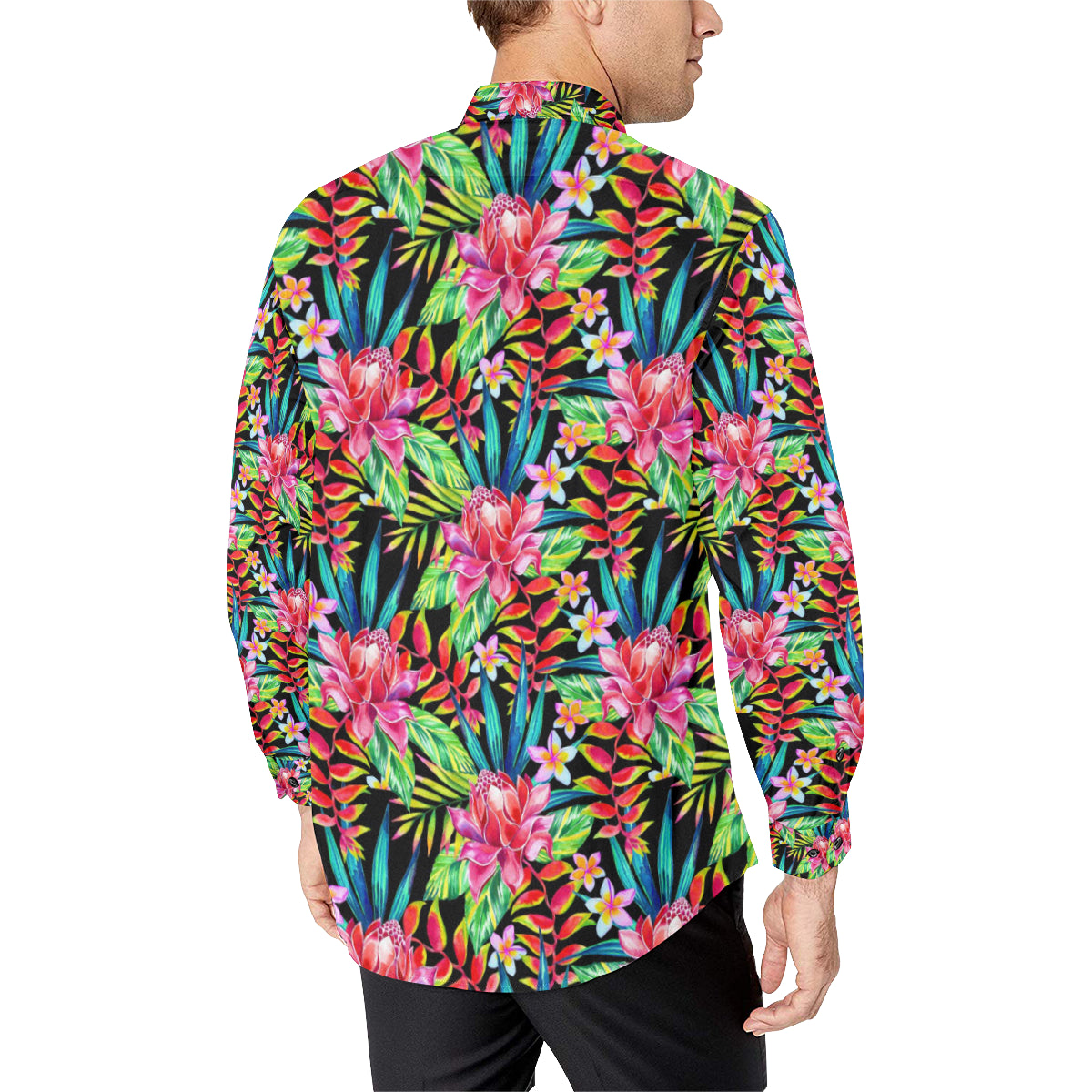 Heliconia Pattern Print Design HL02 Men's Long Sleeve Shirt