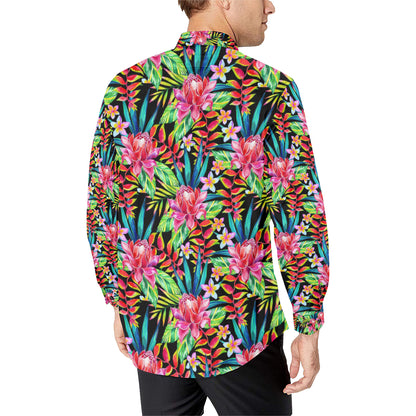 Heliconia Pattern Print Design HL02 Men's Long Sleeve Shirt