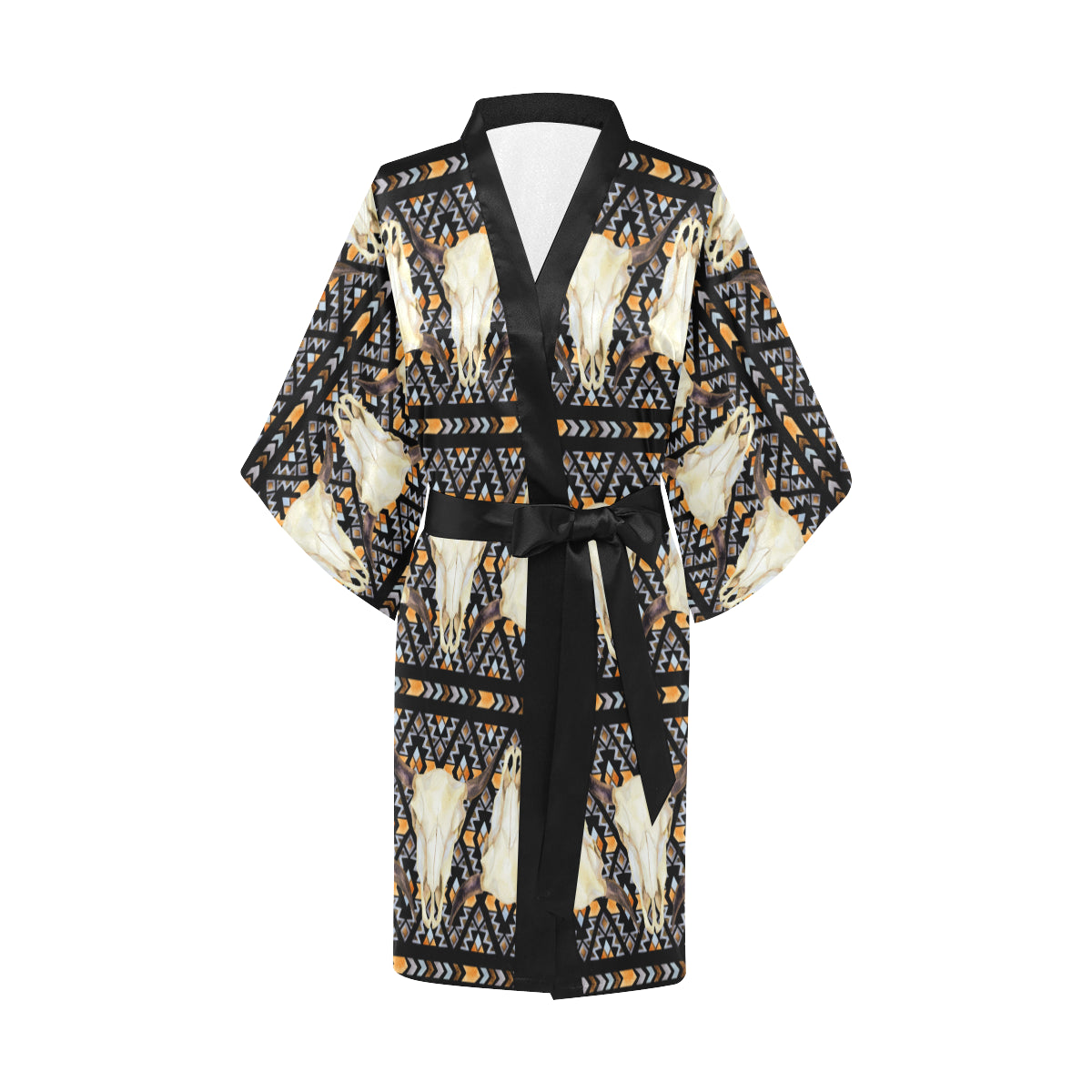 Buffalo Head Pattern Print Design 03 Women's Short Kimono