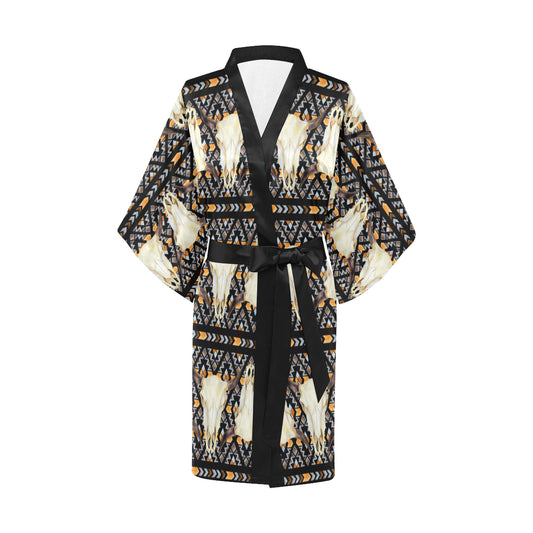 Buffalo Head Pattern Print Design 03 Women's Short Kimono