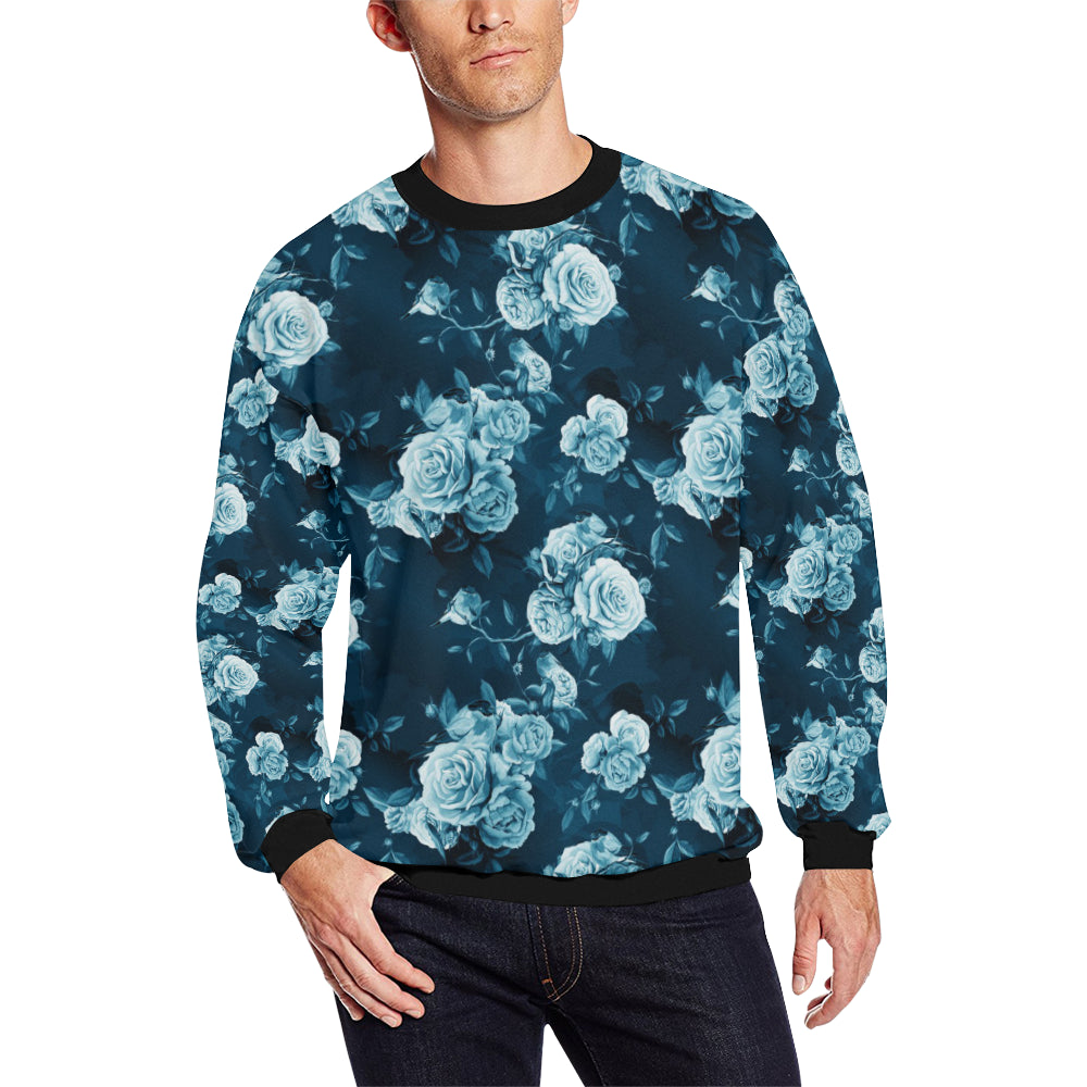 Rose Blue Pattern Print Design RO014 Men Long Sleeve Sweatshirt